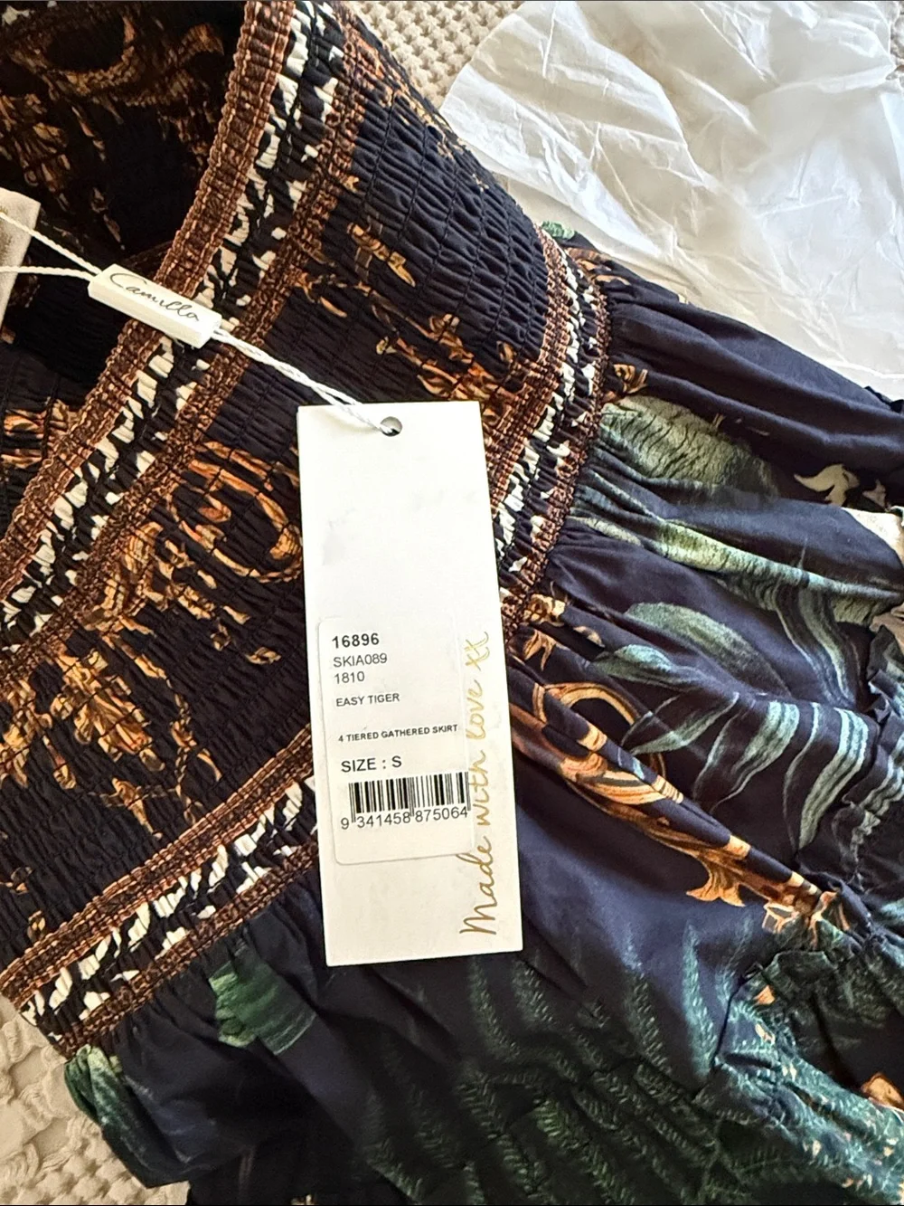 Camilla Black Maxi Skirt with Gold & Green Jungle Print